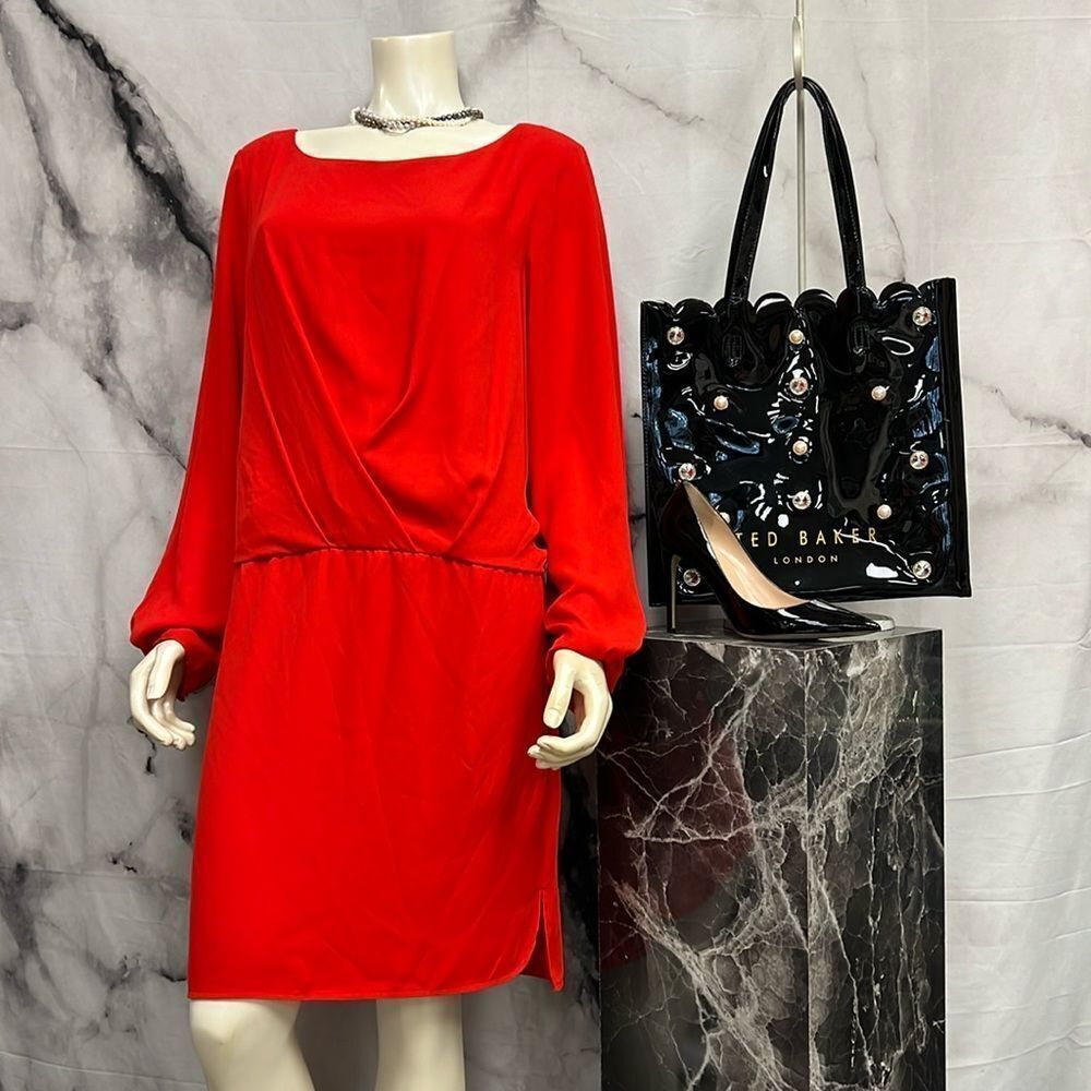 *Vince Camuto, classic red, modern voyage, style, long sleeve dress